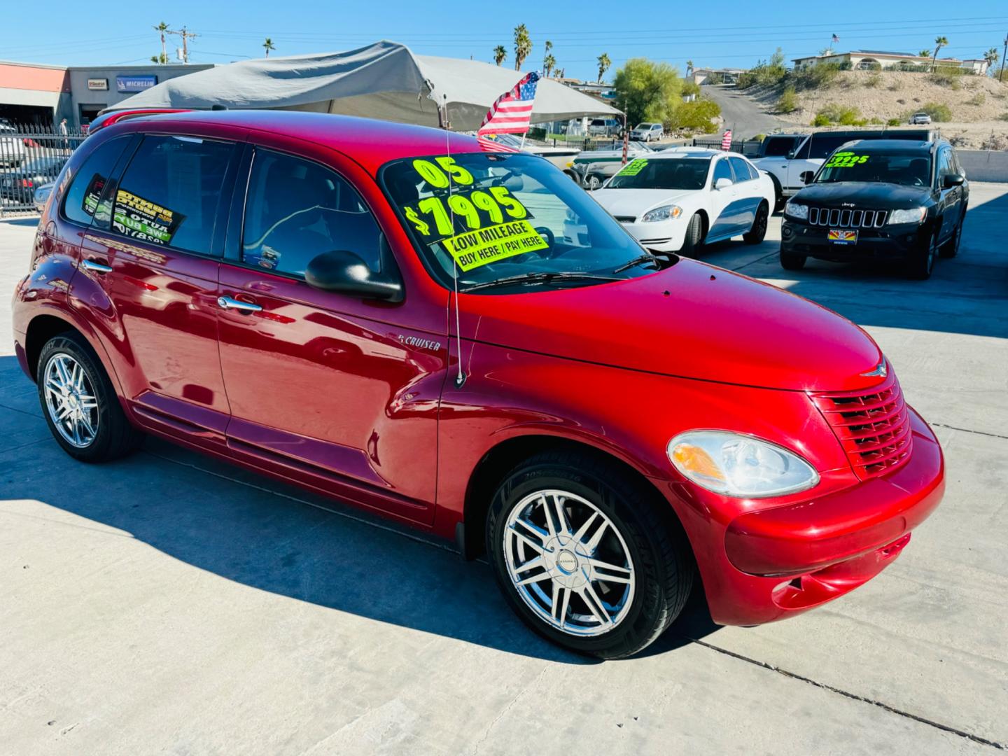 2005 Red Chrysler PT Cruiser Limited Edition (3C8FY68B75T) with an 2.4L L4 DOHC 16V engine, located at 2190 Hwy 95, Bullhead City, AZ, 86442, (928) 704-0060, 0.000000, 0.000000 - 1 owner clean CARFAX only 79k miles . Hard to find .excellent condition . New tires . We finance - Photo#0